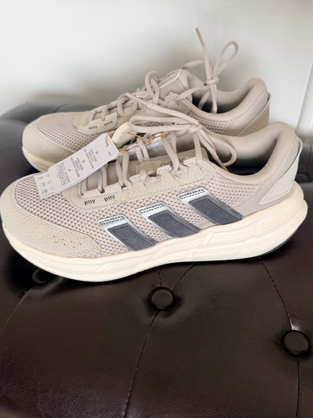 adidas Women's Beige Running Sneakers with Gray Stripes